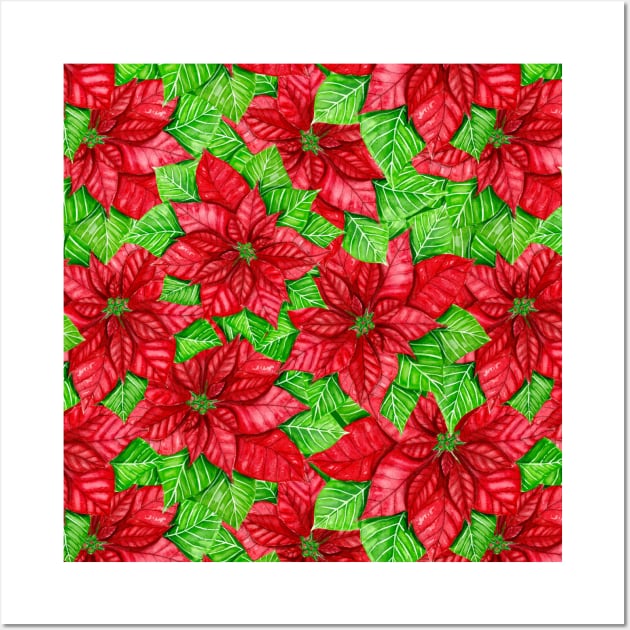 Poinsettia watercolor Christmas pattern Wall Art by katerinamk